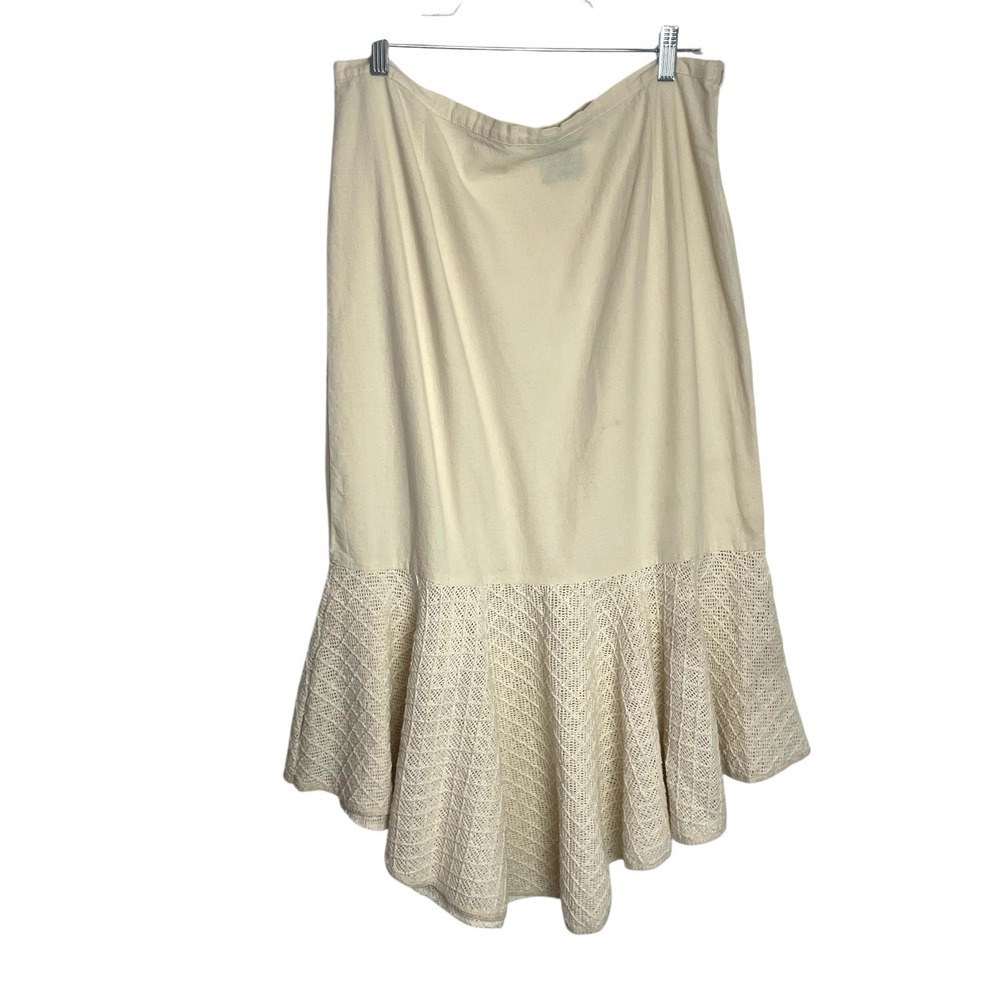 Mexico Lindo Womens Mermaid Skirt Size XXL Beige Muslin Textured Hi Low Hem Midi